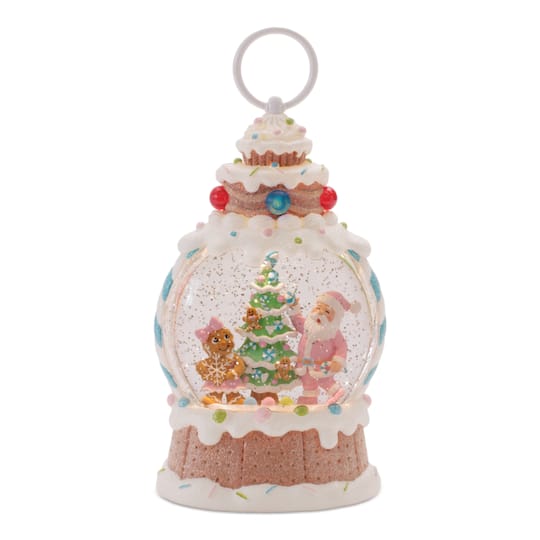 Melrose 10.25" LED Santa & Gingerbread Tree Snow Globe